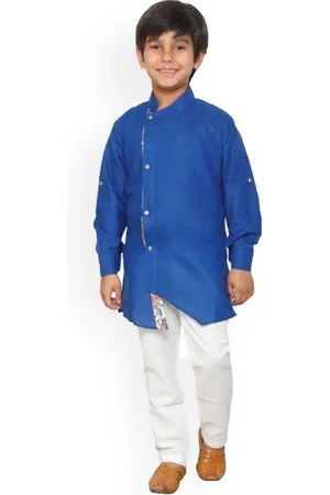 DKGF FASHION Boys Blue Angrakha Kurta with Trousers