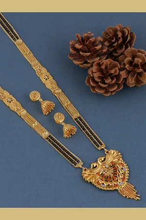 Brandsoon Black Beaded One Gram Gold-Plated Mangalsutra with Jhumkas