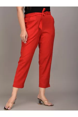 IQRAAR Women Red Slim Fit Trousers