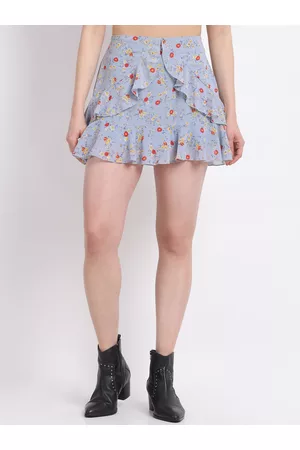 La Zoire Women Blue & Red Printed Mini Layered Skirt
