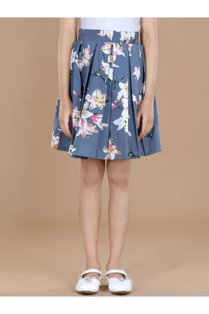 Cutiekins Girls Grey & White Floral Printed Flared Skirt