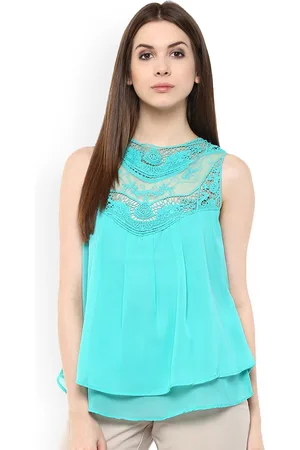 Mayra Women Sea Green Self Design Tiered Top