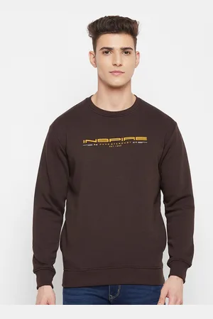 Duke Men Brown Printed Fleece Sweatshirt