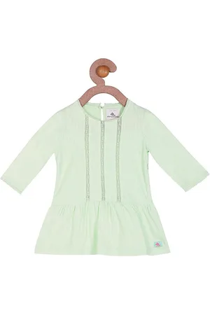 Cherry Crumble Girls Green Solid Drop-Waist Dress