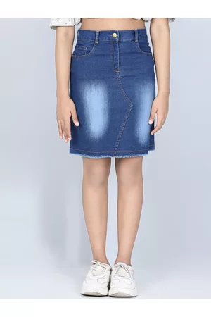 StyleStone Girls Blue Solid Pure Cotton Mini Skirt