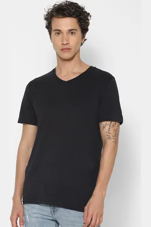 Forever 21 Men Black Solid V-Neck T-shirt