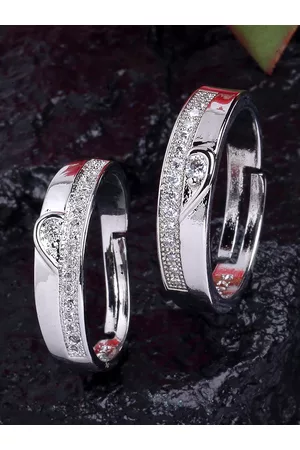 karatcart Set Of 2 Silver-Plated White Stone-Studded Adjustable Finger Rings