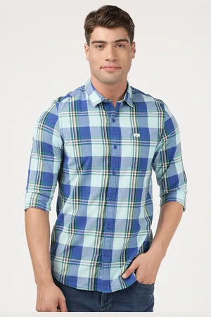 Lee Men Blue Slim Fit Tartan Checks Checked Casual Shirt
