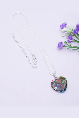 Golden Peacock Women Silver-Toned & Brown Heart Shaped Pendant with Chain