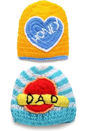 CHUTPUT Kids Set of 2 Yellow Hand Knitted Crochet Cap