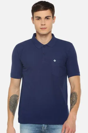 dollar Men Navy Blue Mandarin Collar T-shirt