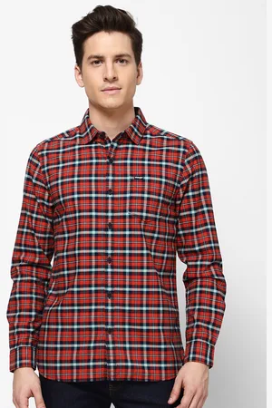 Wrangler Men Orange Slim Fit Checked Casual Shirt