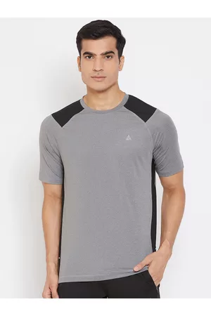 ATHLISIS Men Grey and Black Slim Fit Training T-shirt