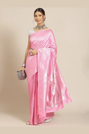 Warthy Ent Pink Ethnic Motifs Zari Silk Blend Kanjeevaram Saree