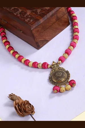 Akshara Clothing Pink & Gold-Toned German Silver Necklace