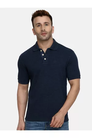CHKOKKO Men Blue Polo Collar Training or Gym T-shirt