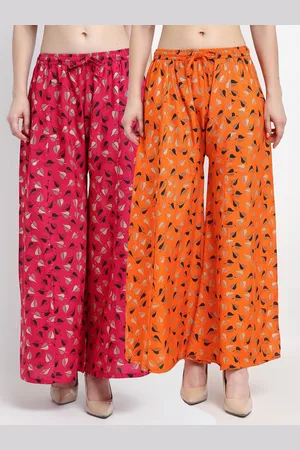 Jinfo Women Pink & Orange Floral Printed Flared Palazzos Set Of 2