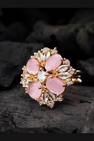 Aadita Pink & White Gold-Plated Floral Adjustable Finger Ring