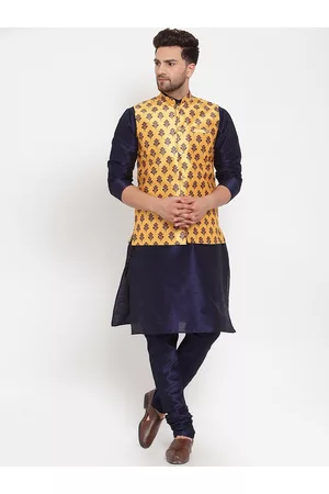 Kraft Men Kurta with Churidar & Printed Nehru Jacket