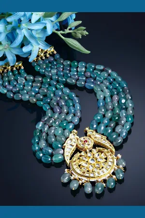 DUGRISTYLE Gold-Plated & Green Sterling Silver Layered Necklace