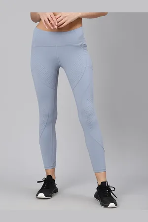 Fitkin Women Blue Laser Cut Quick Dry Cropped Training Tights