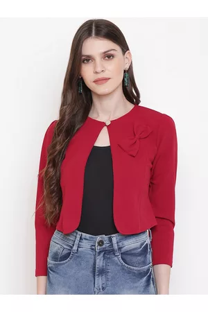 Mayra Women Red Solid Open Front Jacket