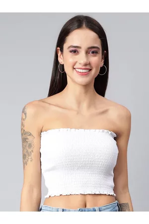 Finsbury Woman White Smocked Tube Crop Top