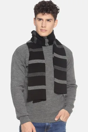 513 Clothing Men Black & Grey Striped Muffler
