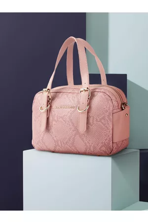 Lino Perros Pink Snakeskin Textured Handheld Bag with Detachable Sling Strap
