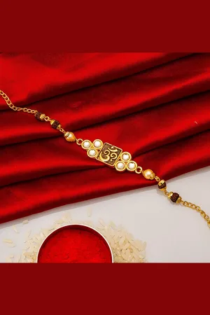 Aadita White & Gold-Toned Stone-Studded Bracelet Style Rakhi
