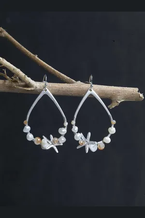 Priyaasi Silver-Toned & White Handmade Acrylic Glass Pearl Stone Drop Earrings