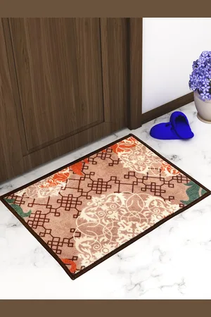 Athom Trendz Set Of 3 Beige & Off-White Printed Anti-Skid Doormats