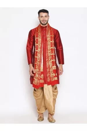 Bazaar Men Dupattas - Men White & Red Woven Design Banarasi Gharchola Dupatta