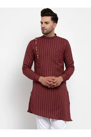 KLOTTHE Men Maroon Stripes Kurta