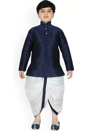 SG Boys Navy Blue & White Solid Kurta with Dhoti Pants