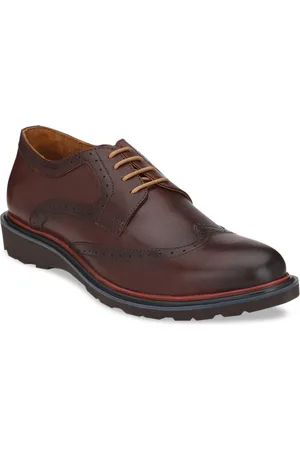 Delize Men Brown Textured Leather Formal Brogues