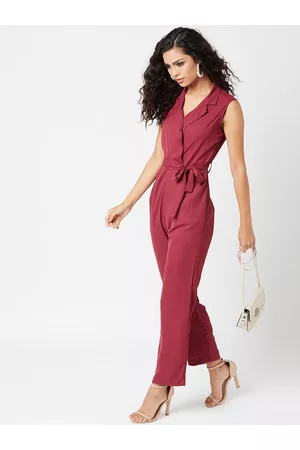 Miss Chase Women Maroon Thinking Out Loud Collar Jumpsuit