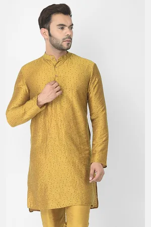 DEYANN Men Yellow Thread Work Kurta