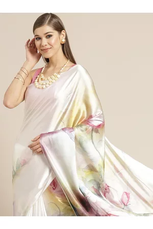 Tikhi Imli White & Pink Digital Floral Print Saree