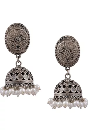 Silvermerc Designs Silver-Toned Contemporary Jhumkas Earrings