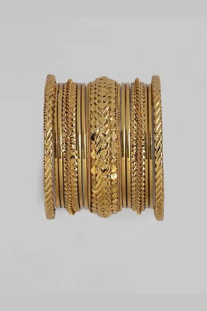 I Jewels Set Of 12 Gold-Plated Traditional Handcrafted Bangles