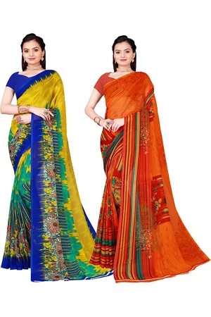 Florence Olive Green & Orange Pure Georgette Saree Pack Of 2