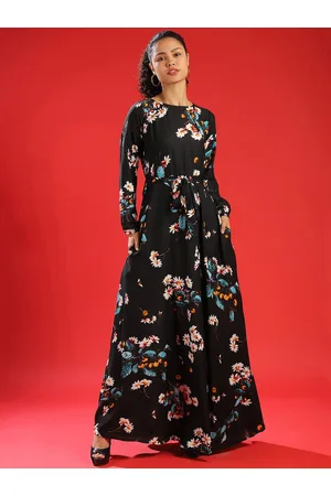 Campus Black & Blue Floral Net Maxi Dress