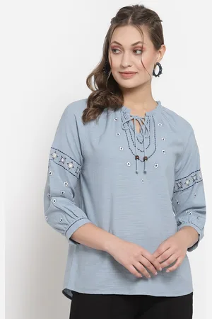 Gipsy Women Embroidered Tie-Up Neck Top