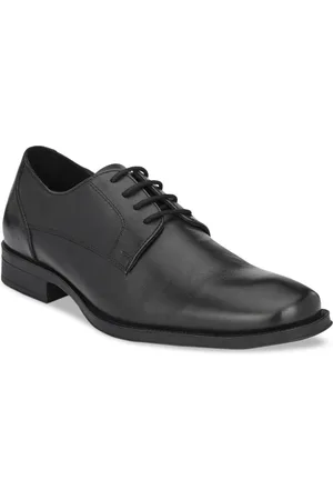 Delize Men Black Solid Leather Formal Derbys