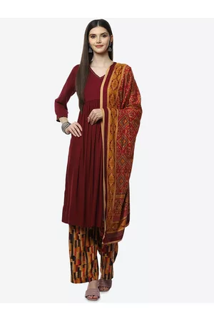 Biba Women Maroon Kurta with Trousers & With Dupatta