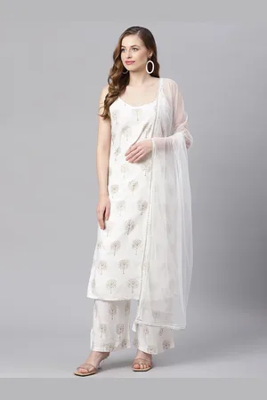 Divena World Women White Ethnic Motifs Printed Regular Pure Cotton Kurta with Palazzos & With Dupatta
