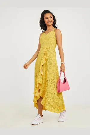 Styli Yellow & Green Strappy Ditsy Print Wrap Front Maxi Dress