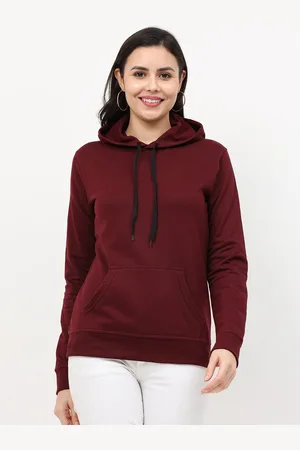 Fleximaa Women Maroon Hooded Sweatshirt