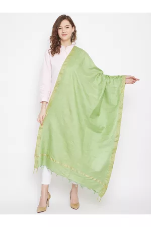 Clora Creation Green & Gold-Toned Cotton Tussar Dupatta with Zari